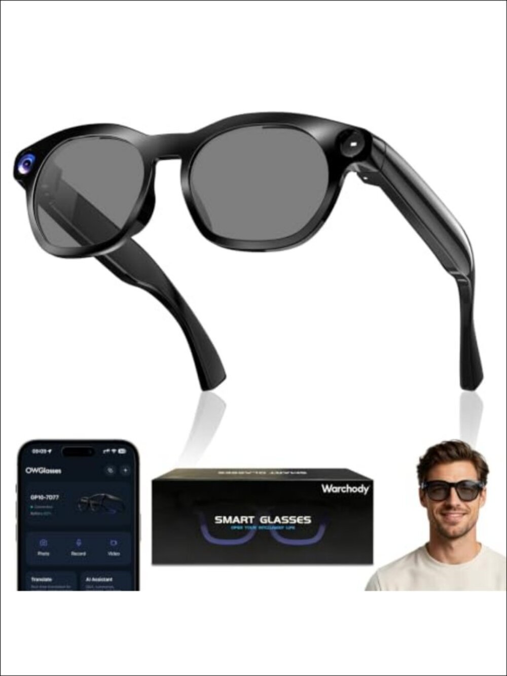Smart Glasses with 8MP HD Camera 1080P Video Bluetooth AI Voice Assistant